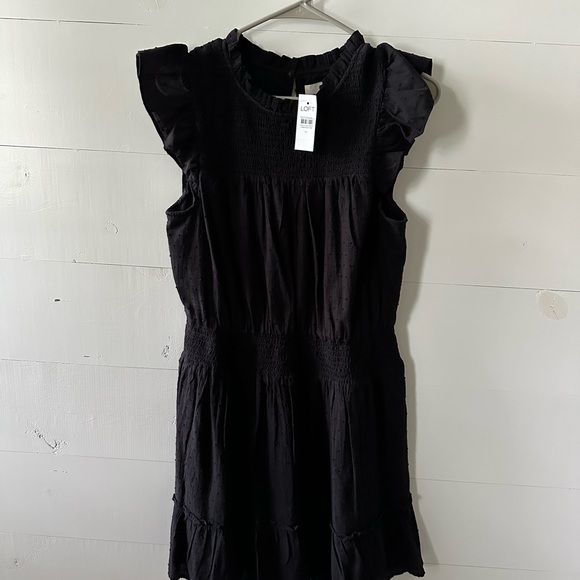 NWT!! - LOFT Clip Smocked Black Ruffle Pointelle Dress - Size Medium - Picture 4 of 4